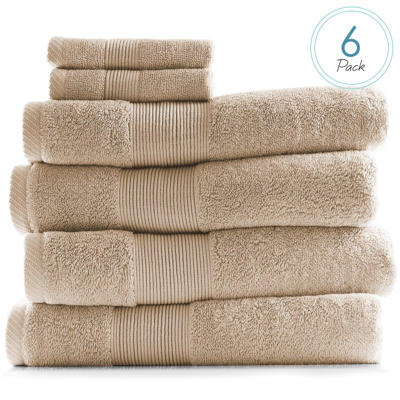 Clara Clark Bath Towels Set 4 Cream Body Towels & 2 Washcloths - 100% Cotton, Ultra Soft, Absorbent