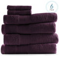 Bath Towels Set with Washcloths - 4 Purple Cotton Towels + 2 Washcloths - Soft & Absorbent