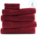 Bath Towels Set - 4 Red Body Towels & 2 Washcloths, 100% Cotton Luxury Softness