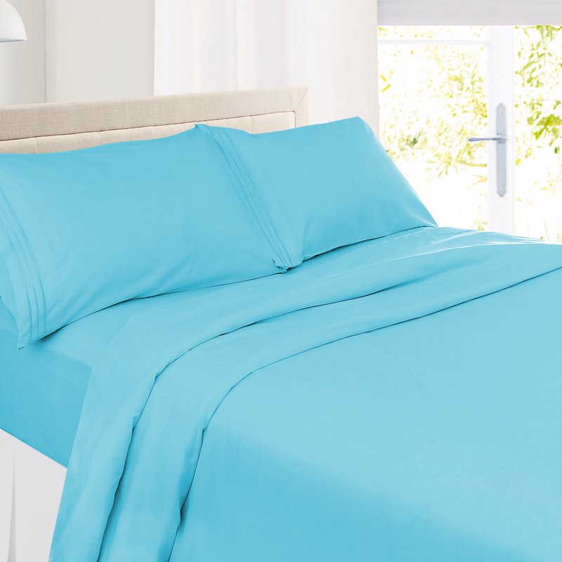King Size Microfiber Bed Sheet Set - Beach Blue, 1800 Thread Count, Deep Pocket