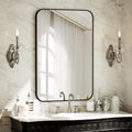 Bathroom Mirror 26x38 Inch Wall Mounted Rounded Edge Vanity Mirror Black - Clarvion