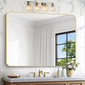 36x48 Inch Gold Bathroom Mirror - Rounded Edge Wall Mount Vanity Mirror - Clarvion