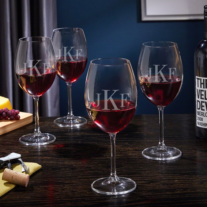 Personalized Monogrammed Wine Glasses Set of 4 - 19 oz