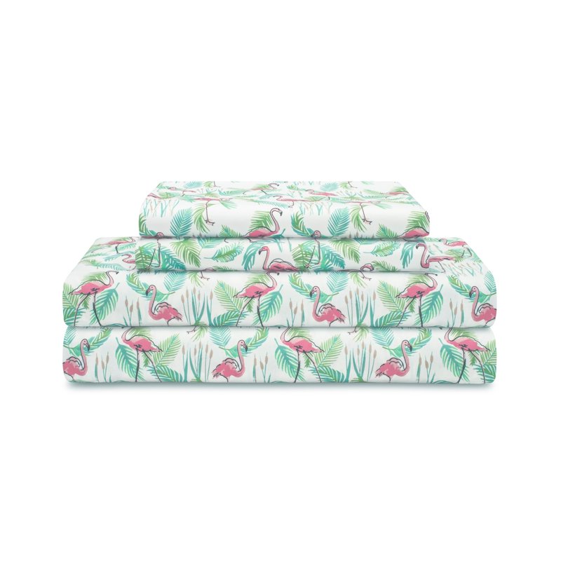 Twin Coastal Flamingo Paradise Pink Microfiber Bed Sheet Set - Soft & Wrinkle-Resistant