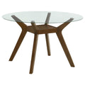 48-Inch Round Glass Top Wood Dining Table - Brown