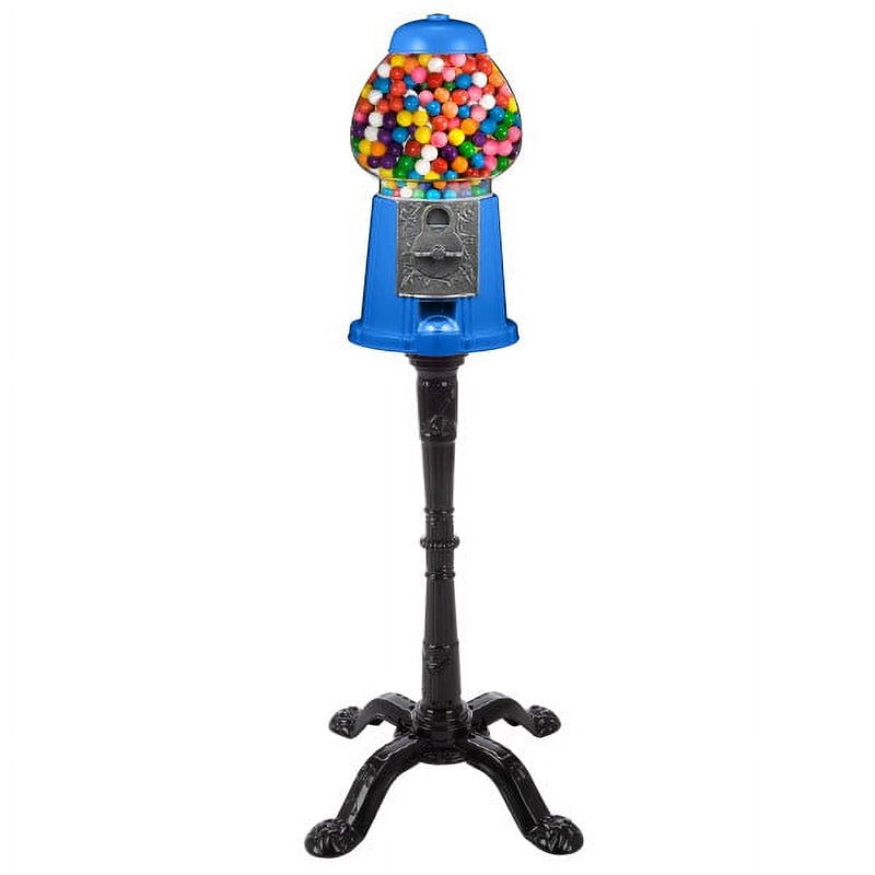 Vintage 15-Inch Gumball Machine with Stand and Coin Bank - Blue