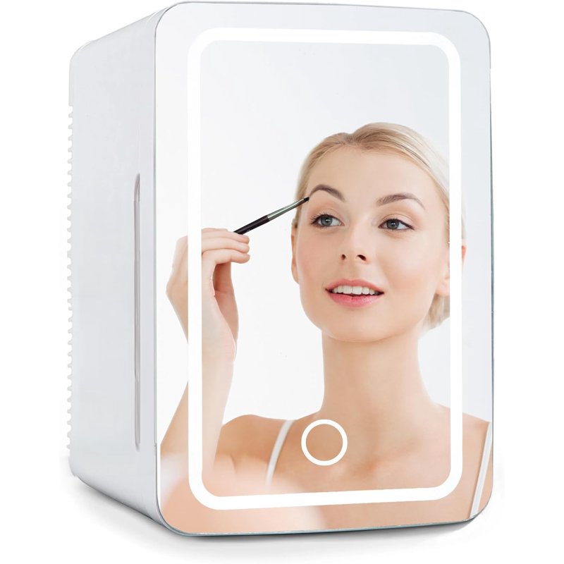 Compact Skincare Fridge with LED Mirror - Portable Makeup Refrigerator