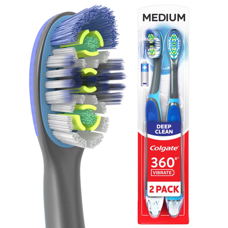Battery Powered Sonic Electric Toothbrush with Medium Bristles, 2 Pack