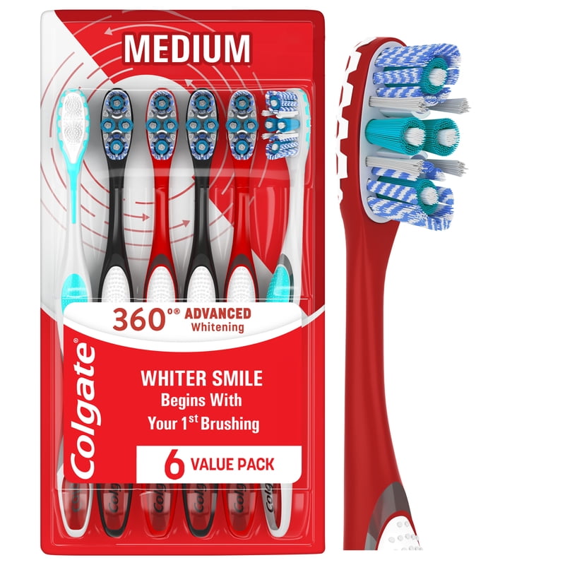 Advanced Whitening Manual Toothbrushes, Medium Bristles - 6 Pack