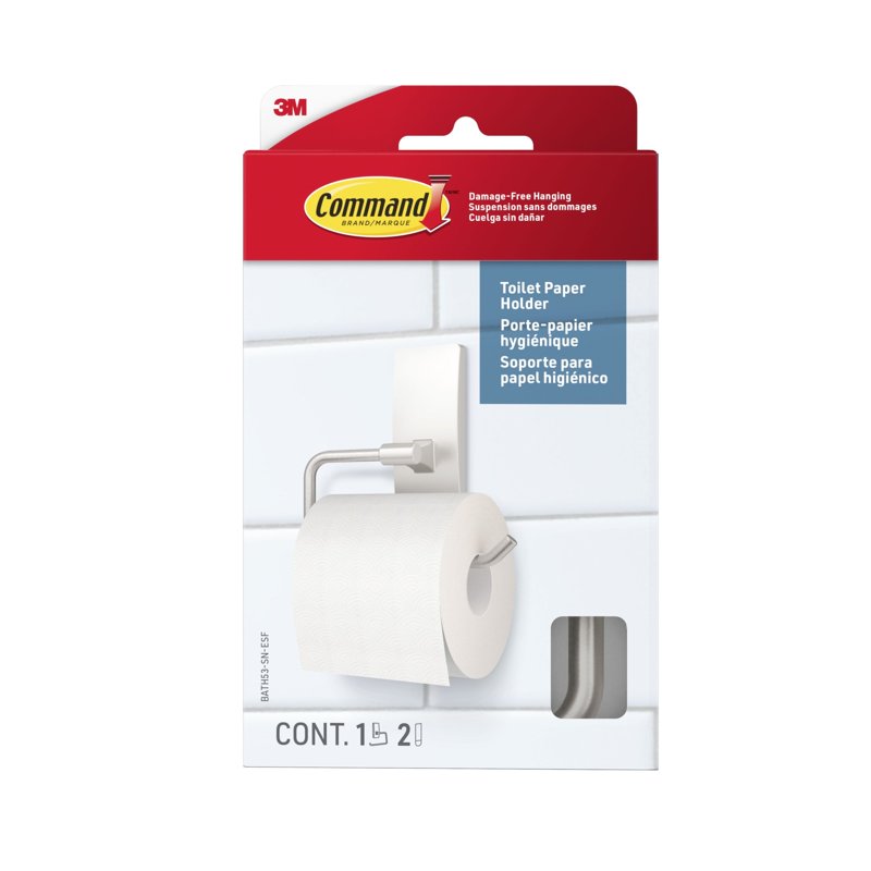 Command Satin Nickel Toilet Paper Holder - Damage-Free Bathroom Organizer