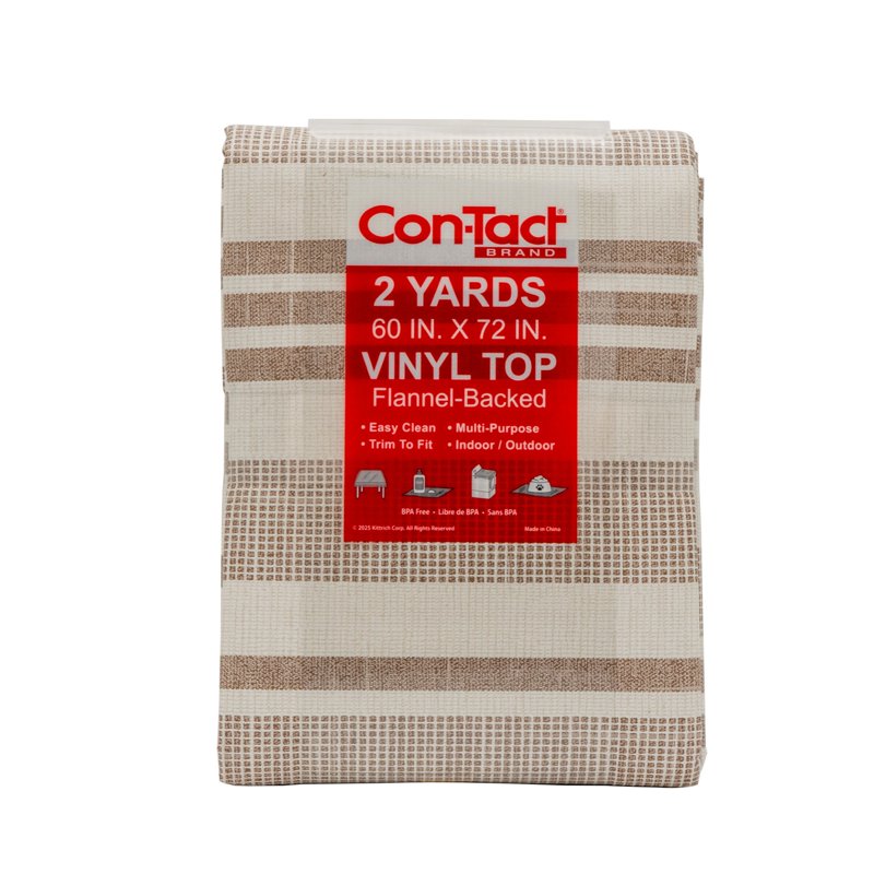 Pre-Cut Vinyl Fabric with Flannel Backing - Tan Stripes, 60" x 72"