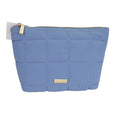 Blue Quilted Makeup Clutch, Soft Polyester Cosmetic Pouch with Gold Zipper
