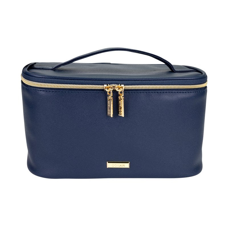 Navy Caviar-Textured Train Case - Travel Beauty Organizer