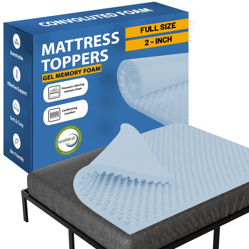 Full 2-Inch Convoluted Gel Memory Foam Mattress Topper - Enhanced Comfort