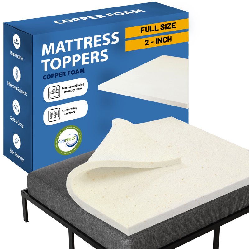 Full 2-Inch Copper-Infused Memory Foam Mattress Topper - Cooling & Pressure Relief