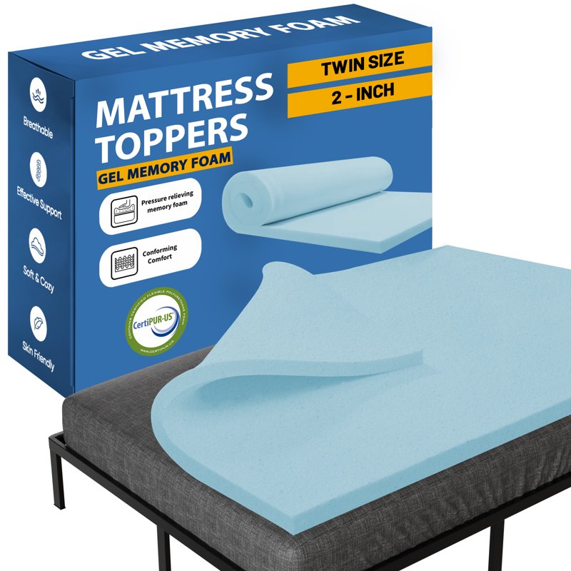 Twin 2-Inch Gel Memory Foam Mattress Topper - Continental Sleep