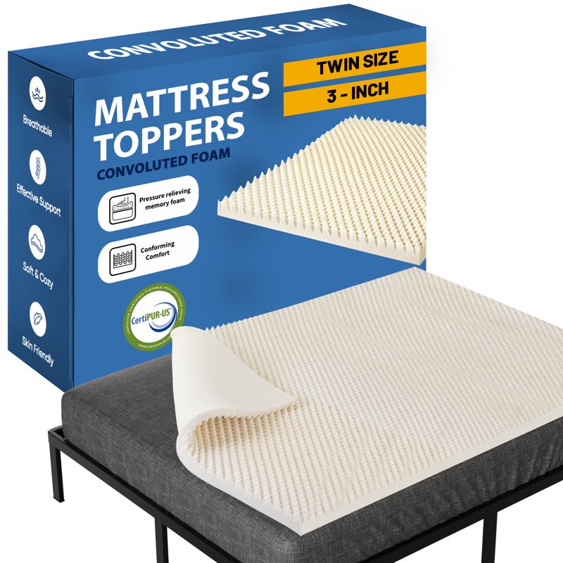 Twin Copper-Infused Memory Foam Mattress Topper 3 Inch Convoluted Cooling Support