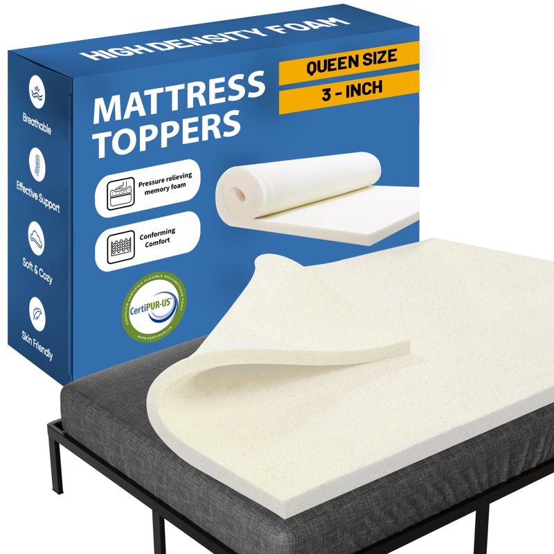Queen 3-Inch High-Density Foam Mattress Topper - Regular Fit