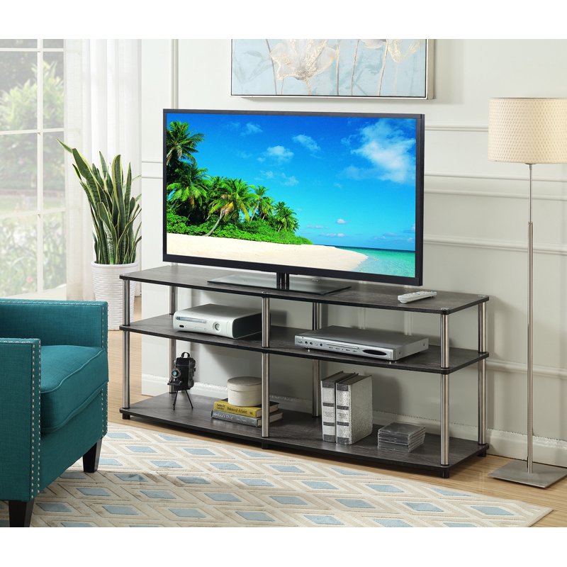 3 Tier Wide TV Stand for TVs up to 65 Inches - Weathered Gray