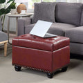 Storage Ottoman with Button-Tufted Top - Burgundy Faux Leather