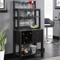 Newport Serving Bar with 9-Bottle Capacity - Dark Faux Marble/Espresso