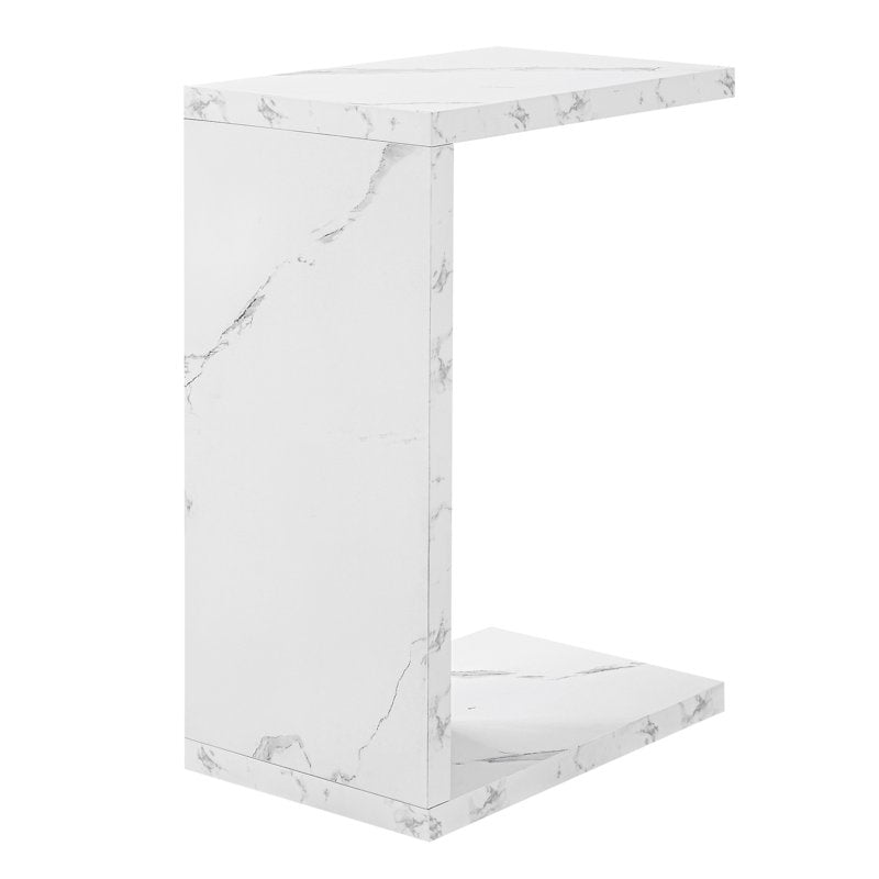 C-Shaped End Table - Modern White Faux Marble Design
