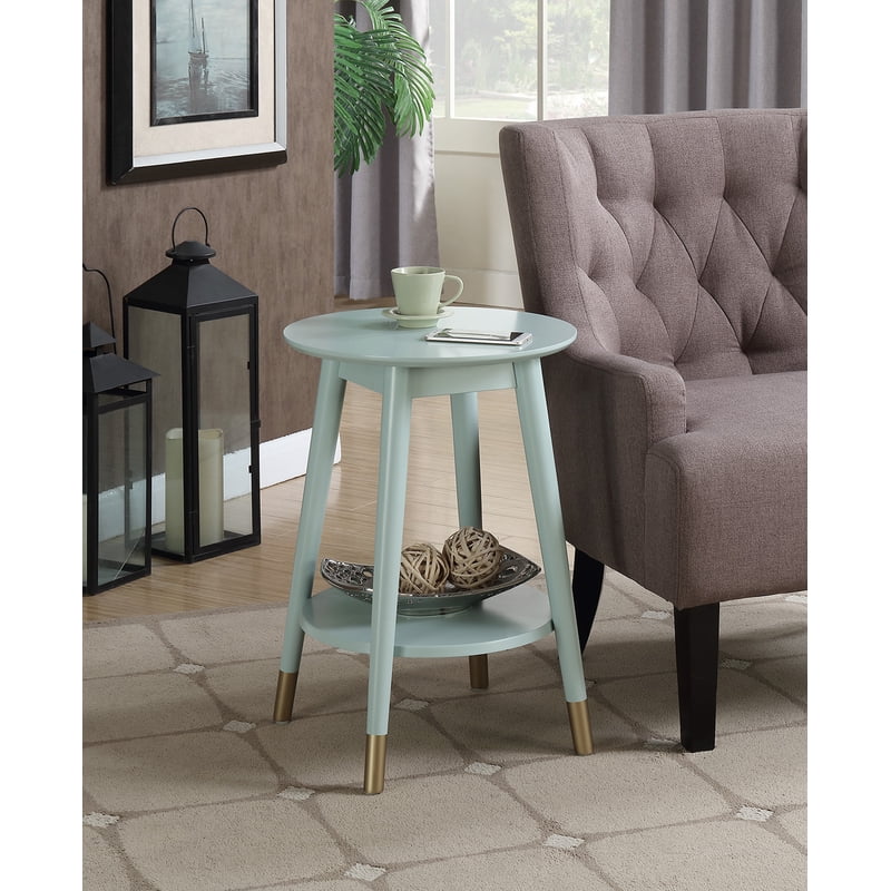 Mid Century Round End Table with Bottom Shelf - Multiple Colors