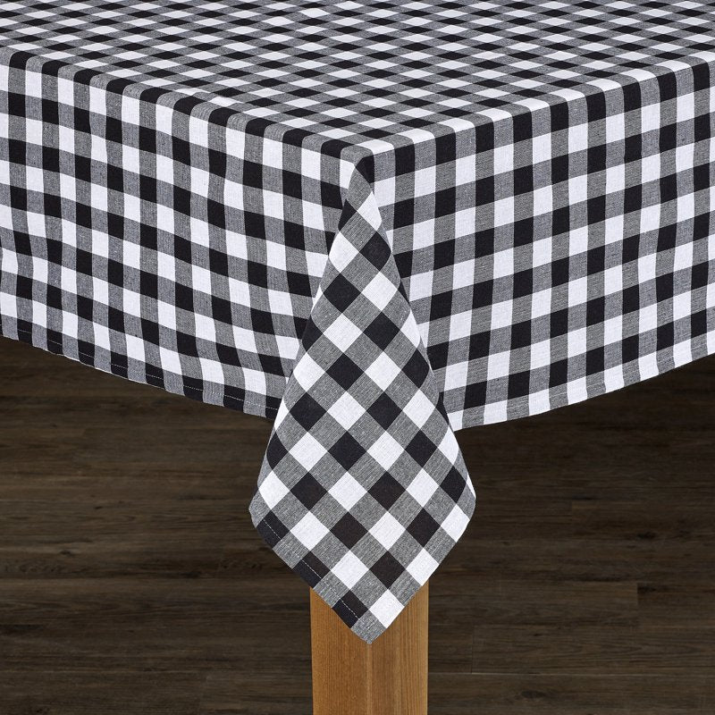 Buffalo Check Tablecloth - 100% Cotton, 60" x 84", Black