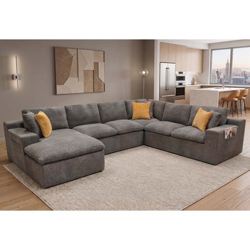 135" Oversized Modular Cloud Couch Sectional Sofa - Grey