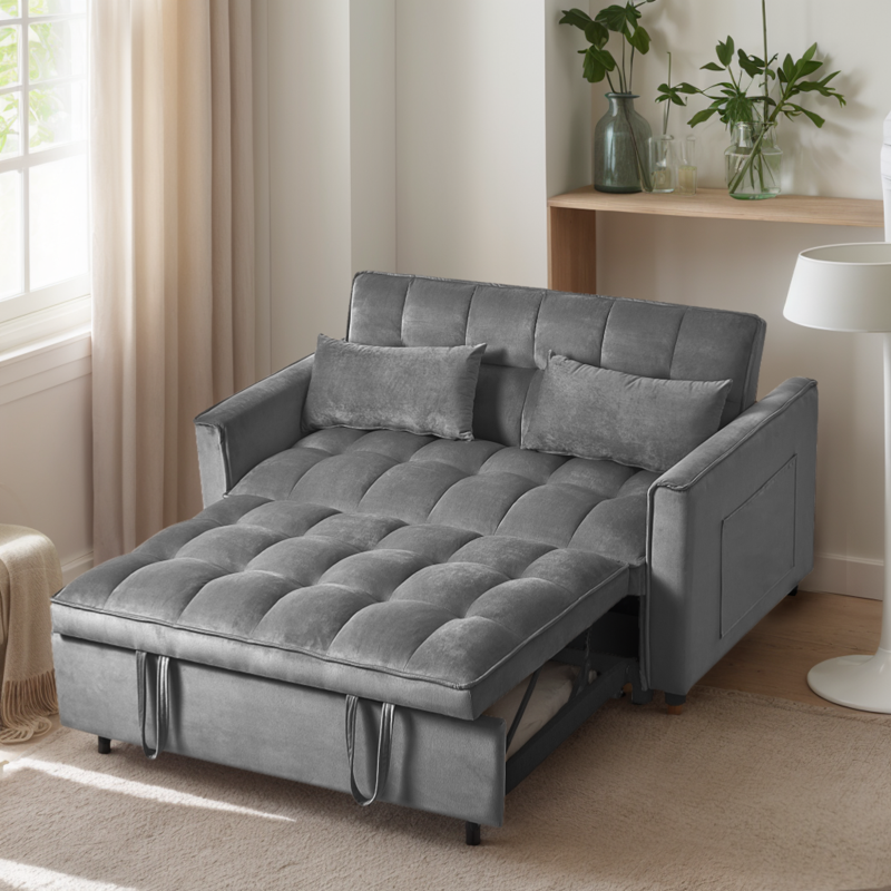 Convertible Sofa Bed 3-in-1 Sleeper Futon Couch with Adjustable Backrest and Pillows