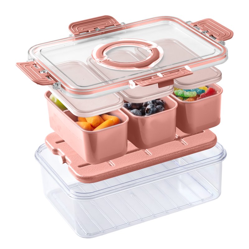 3-Compartment Portable Snack Box with Ice Pack - Pink