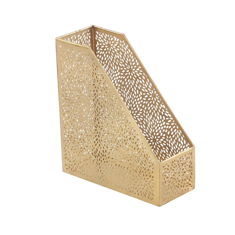 Gold Metal Floral Magazine Holder - 12-Inch Single Slot