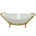 25" x 9" White Glass Kitchen Serving Bowl with Gold Metal Stand - Oval Variation