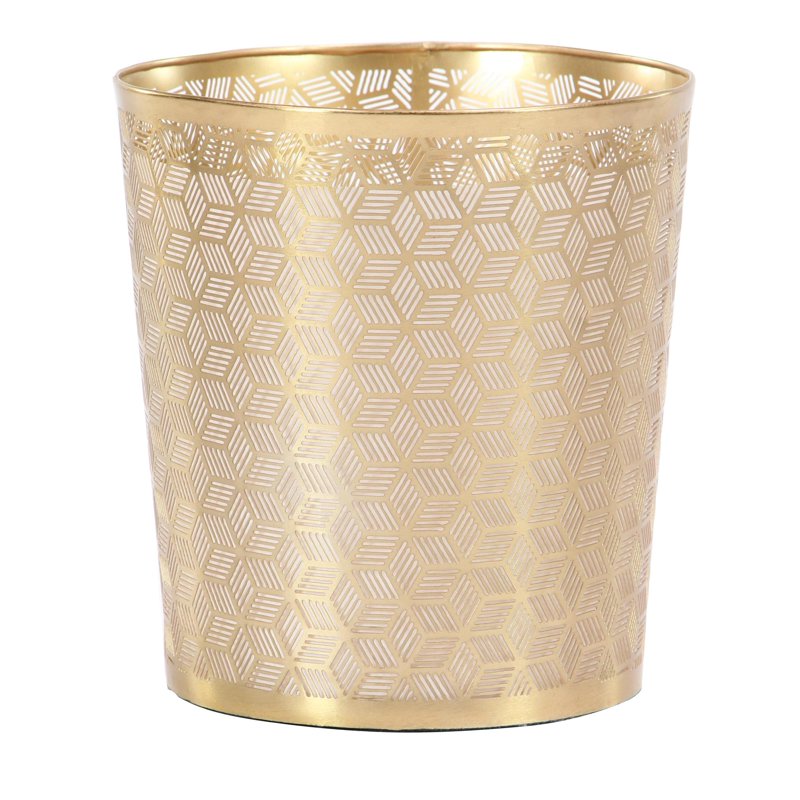 Gold Metal Geometric Cube Waste Bin - 9" x 10" Round