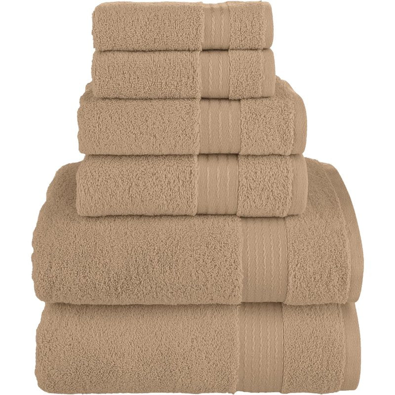 Taupe 6-Piece Cotton Absorbent Shower Towel Set - Highly Plush & Fast Drying