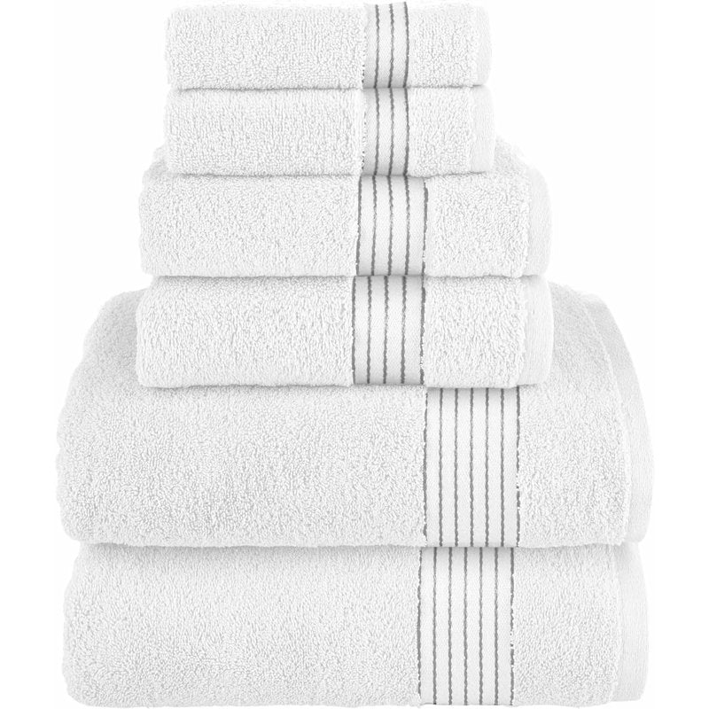 White & Gray 6-Piece Turkish Cotton Bath Towel Set - Highly Absorbent & Plush