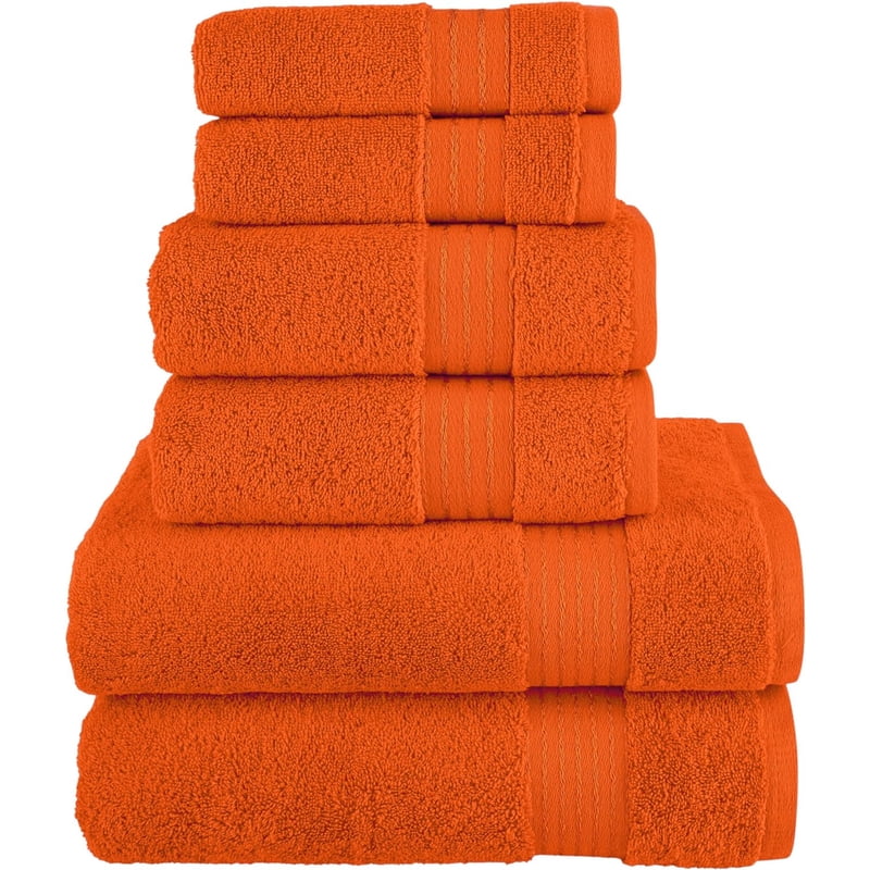 Orange 6-Piece Turkish Cotton Towel Set - Highly Absorbent & Soft Bathroom Towels