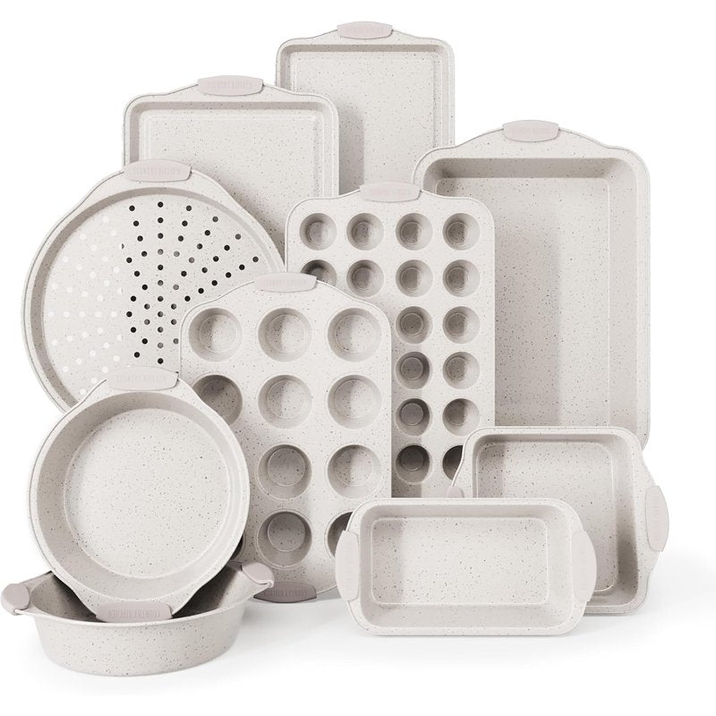 10-Piece Nonstick Bakeware Set - Stackable Design, Cream