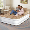 Queen Inflatable Air Bed with Headboard, Pump & Pillow - Brown, Portable