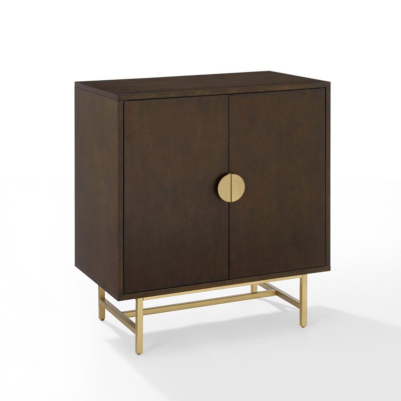 Modern Wood Bar Cabinet with Wine Storage - Dark Brown & Gold