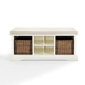 Wood Storage Entryway Bench with Baskets - White