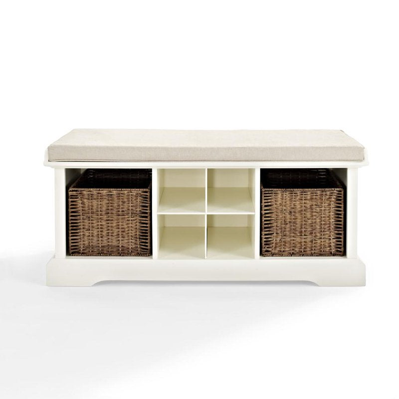 Wood Storage Entryway Bench with Baskets - White