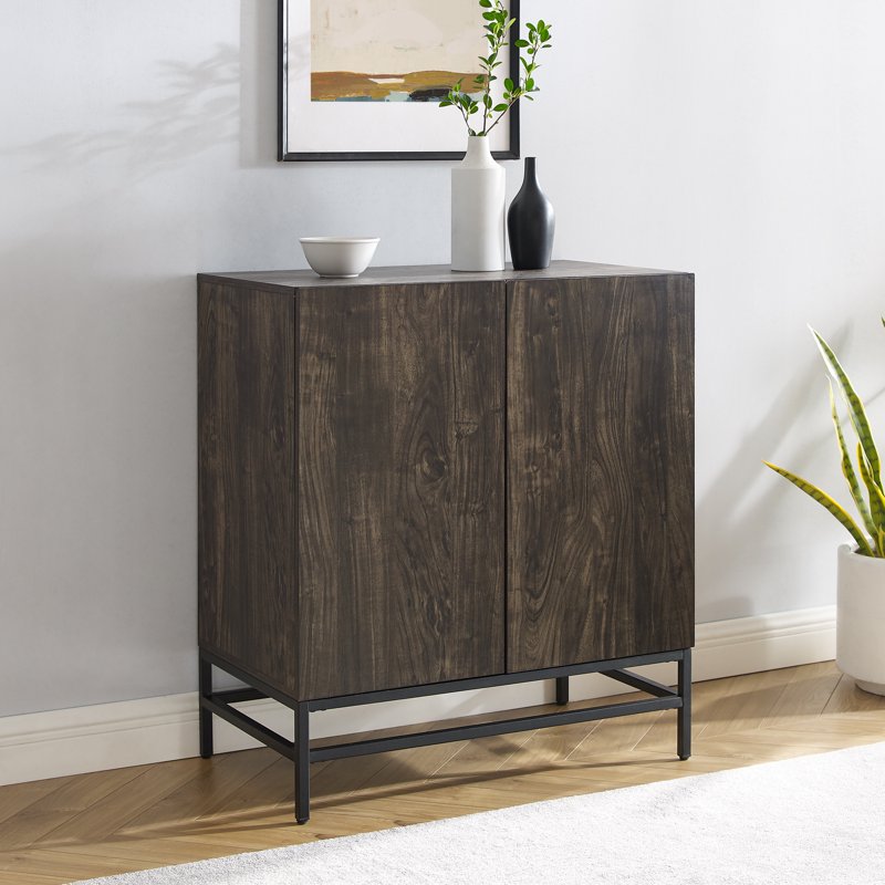 Industrial Bar Cabinet with Wine Rack - Brown Ash & Matte Black