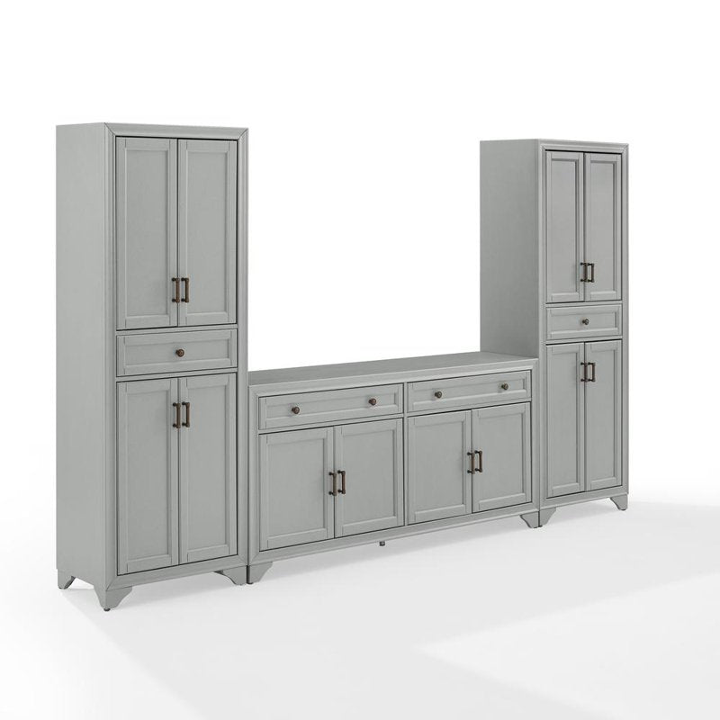 Tara 3-Piece Modern Farmhouse Sideboard Buffet & Pantry Set - Distressed Gray