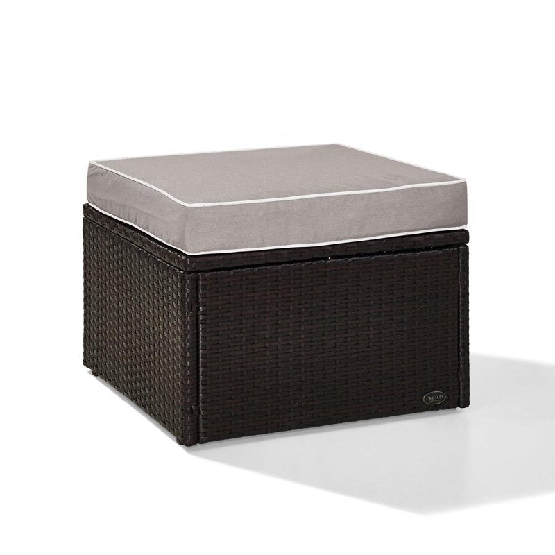 All-Weather Wicker Patio Ottoman - Brown & Gray