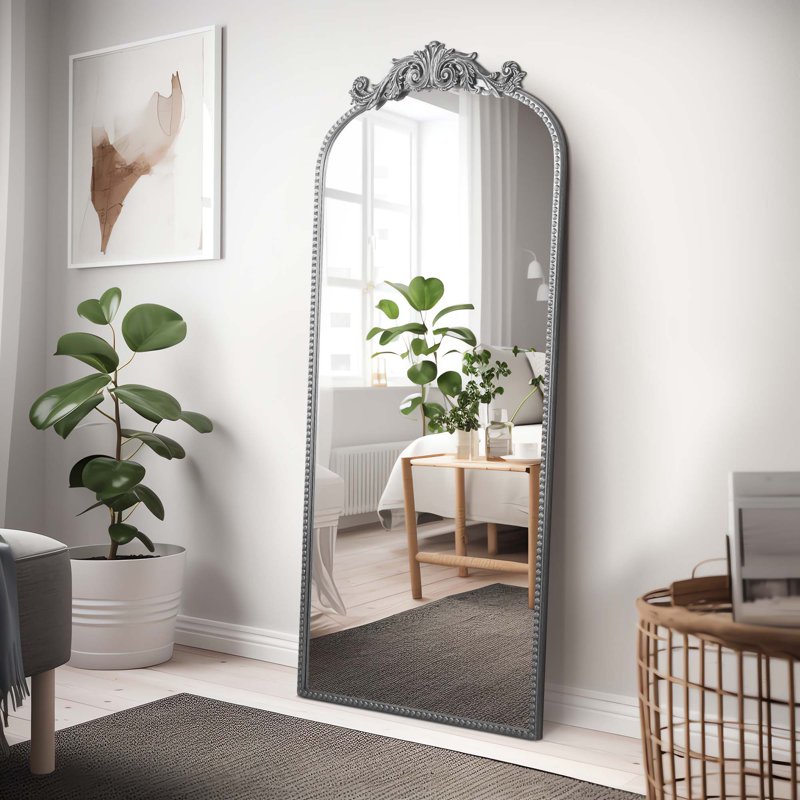 Full Length Floor Mirror 32x72 Black Filigree Arch Leaner Decor XL