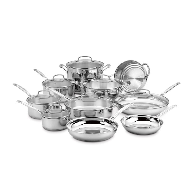 Stainless Steel Cookware Set - 17-Piece with Nonstick Interiors