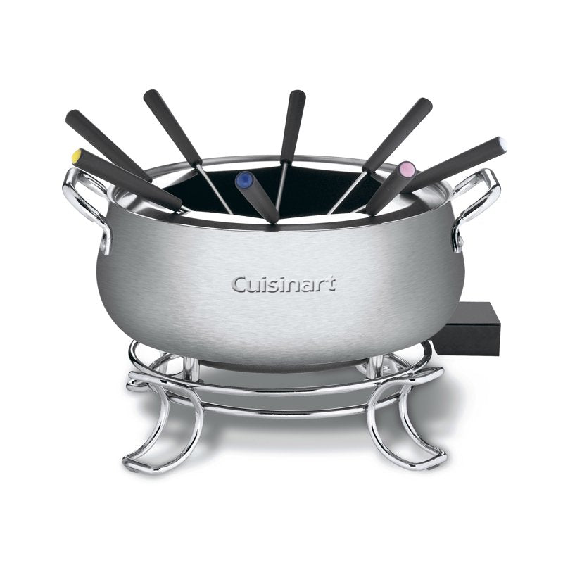 Electric Fondue Pot - 3-Quart Nonstick Stainless Steel Set with 8 Forks