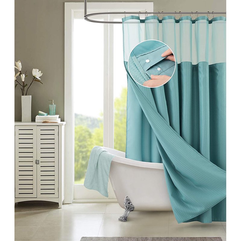 Dainty Home Complete 2-in-1 Aqua Waffle Weave Shower Curtain with Detachable Liner, 72x72 Inches