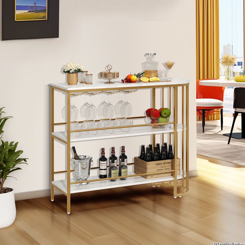 3-Tier Mini Bar Cabinet with Wine Racks - White